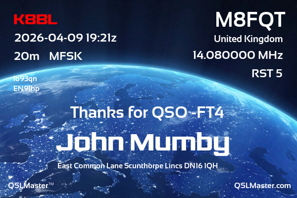 QSL Master Card for M8FQT QSO with K8BL