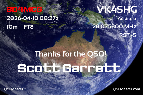 QSL Master Card for VK4SHG QSO with BD4MCG