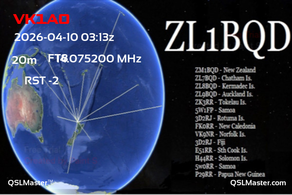QSL Master Card for ZL1BQD QSO with VK1AO
