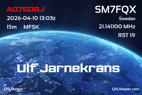 QSL Master Card for SM7FQX QSO with AO750SJ