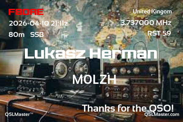 QSL Master Card for M0LZH QSO with F8DRE