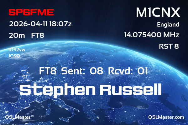 QSL Master Card for M1CNX QSO with SP6FME