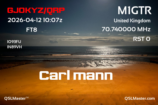 QSL Master Card for M1GTR QSO with GJ0KYZ/QRP