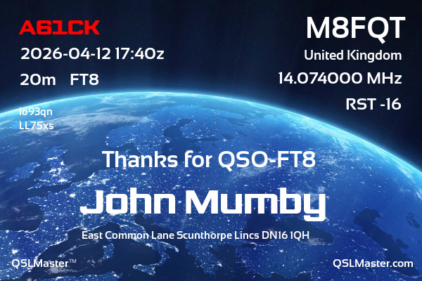 QSL Master Card for M8FQT QSO with A61CK