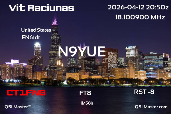 QSL Master Card for N9YUE QSO with CT1FNG