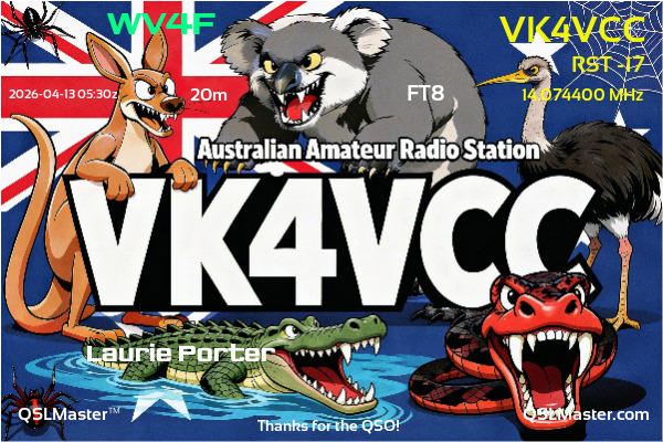 QSL Master Card for VK4VCC QSO with WV4F