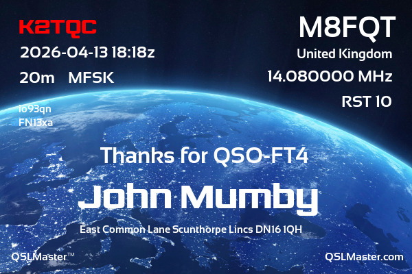 QSL Master Card for M8FQT QSO with K2TQC