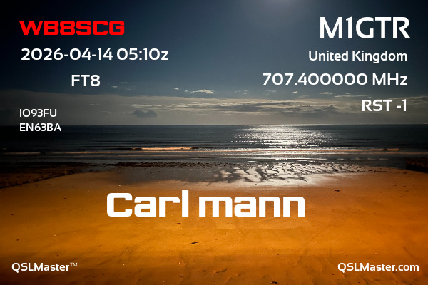QSL Master Card for M1GTR QSO with WB8SCG