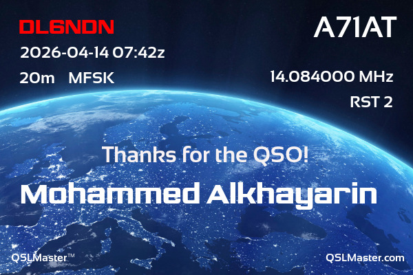 QSL Master Card for A71AT QSO with DL6NDN