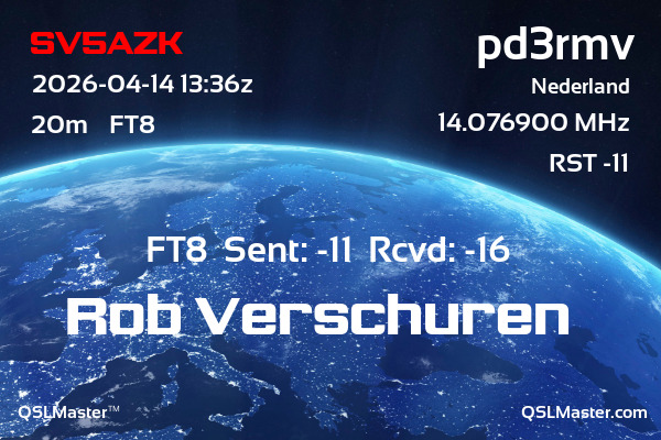 QSL Master Card for PD3RMV QSO with SV5AZK