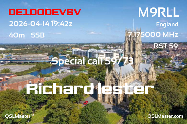 QSL Master Card for M9RLL QSO with OE100OEVSV