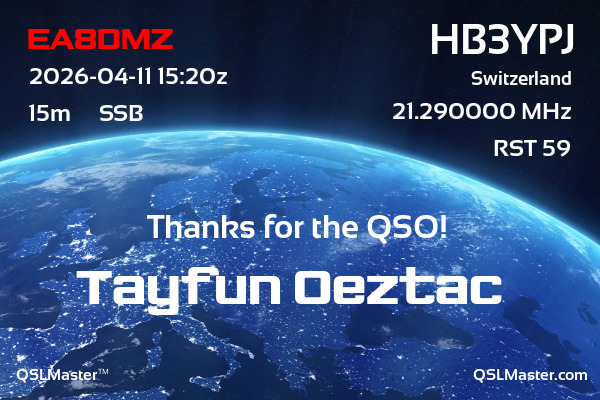QSL Master Card for HB3YPJ QSO with EA8DMZ