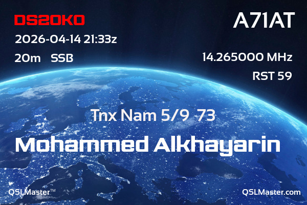 QSL Master Card for A71AT QSO with DS2OKO