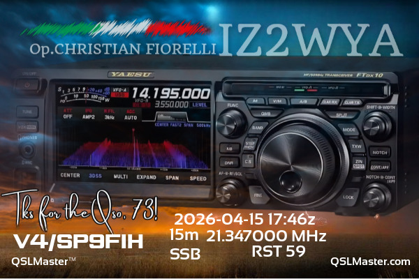 QSL Master Card for IZ2WYA QSO with V4/SP9FIH