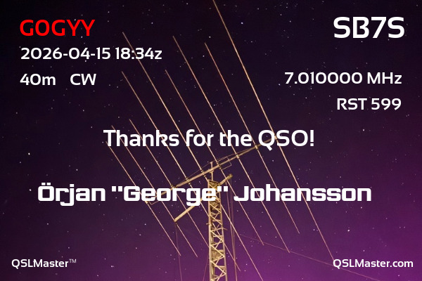QSL Master Card for SB7S QSO with G0GYY