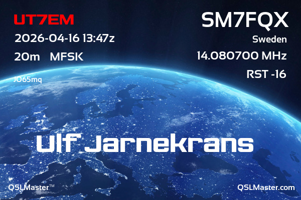 QSL Master Card for SM7FQX QSO with UT7EM