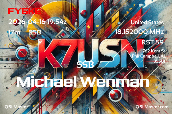QSL Master Card for K7USN QSO with FY5KE