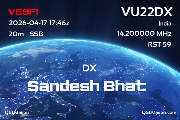 QSL Master Card for VU22DX QSO with VE9FI