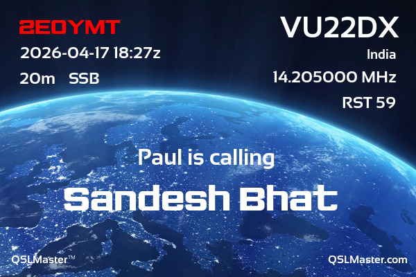 QSL Master Card for VU22DX QSO with 2E0YMT