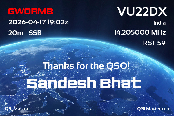 QSL Master Card for VU22DX QSO with GW0RMB