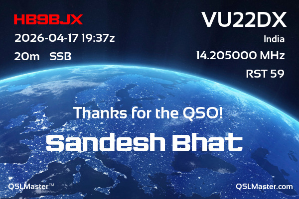 QSL Master Card for VU22DX QSO with HB9BJX