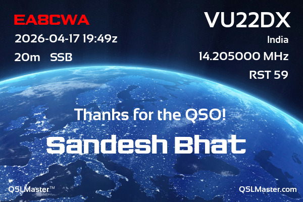 QSL Master Card for VU22DX QSO with EA8CWA