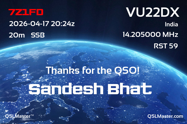 QSL Master Card for VU22DX QSO with 7Z1FD