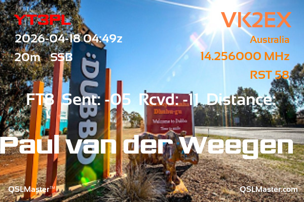 QSL Master Card for VK2EX QSO with YT3PL