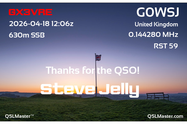 QSL Master Card for G0WSJ QSO with GX3VRE