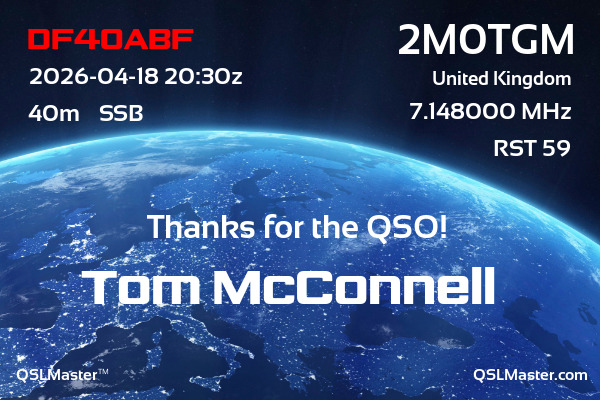 QSL Master Card for 2M0TGM QSO with DF40ABF