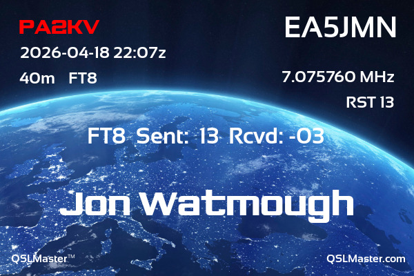 QSL Master Card for EA5JMN QSO with PA2KV