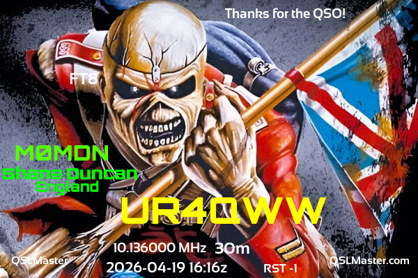 QSL Master Card for M0MDN QSO with UR4QWW