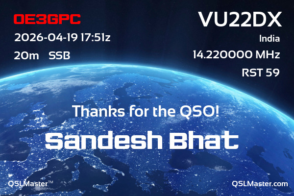 QSL Master Card for VU22DX QSO with OE3GPC