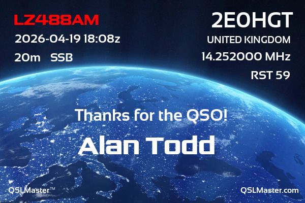 QSL Master Card for 2E0HGT QSO with LZ488AM