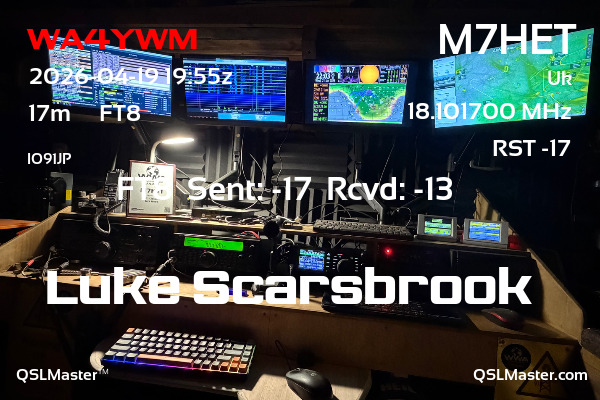 QSL Master Card for M7HET QSO with WA4YWM