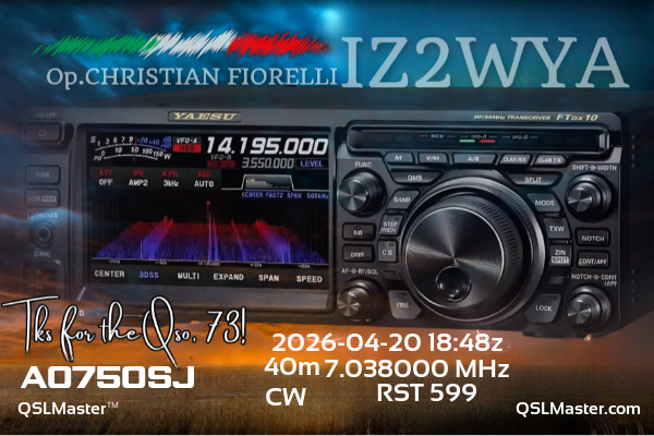 QSL Master Card for IZ2WYA QSO with AO750SJ
