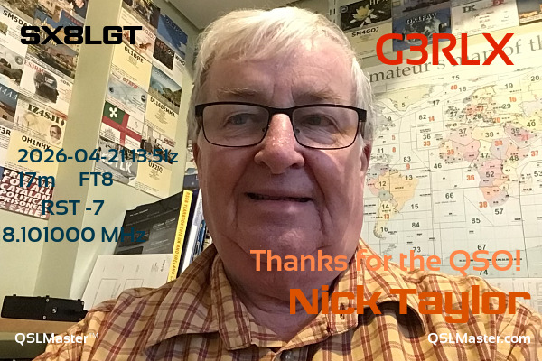 QSL Master Card for G3RLX QSO with SX8LGT