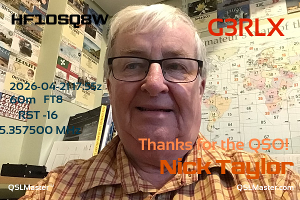 QSL Master Card for G3RLX QSO with HF10SQ8W
