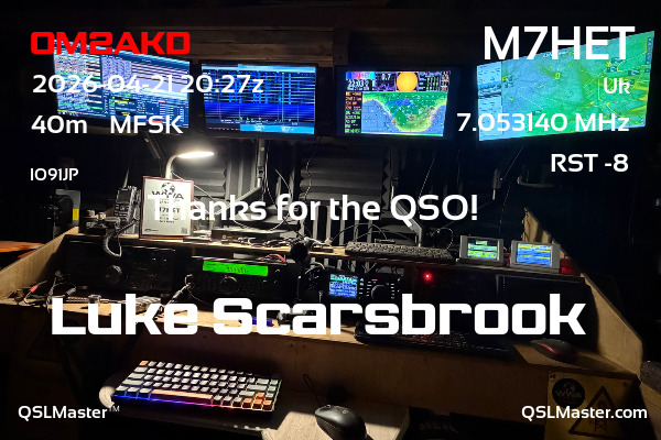 QSL Master Card for M7HET QSO with OM2AKD