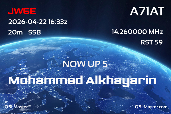 QSL Master Card for A71AT QSO with JW5E