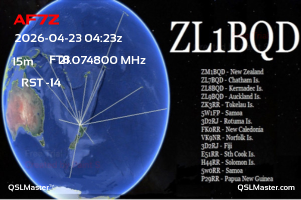 QSL Master Card for ZL1BQD QSO with AF7Z