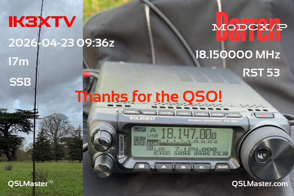 QSL Master Card for M0DCX/P QSO with IK3XTV