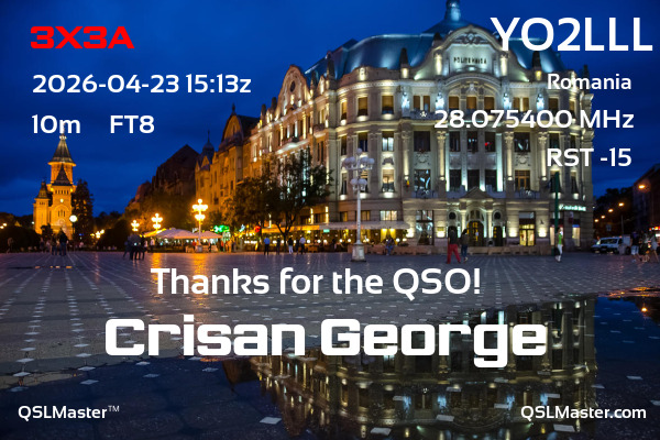 QSL Master Card for YO2LLL QSO with 3X3A