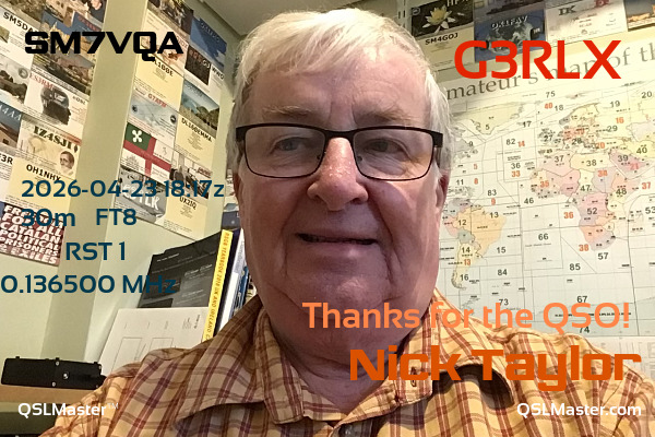 QSL Master Card for G3RLX QSO with SM7VQA