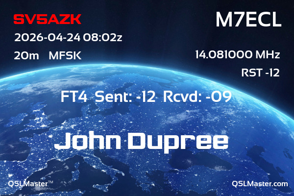QSL Master Card for M7ECL QSO with SV5AZK