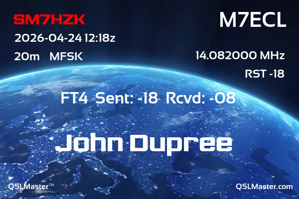 QSL Master Card for M7ECL QSO with SM7HZK