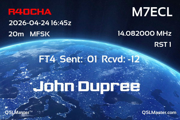 QSL Master Card for M7ECL QSO with R40CHA