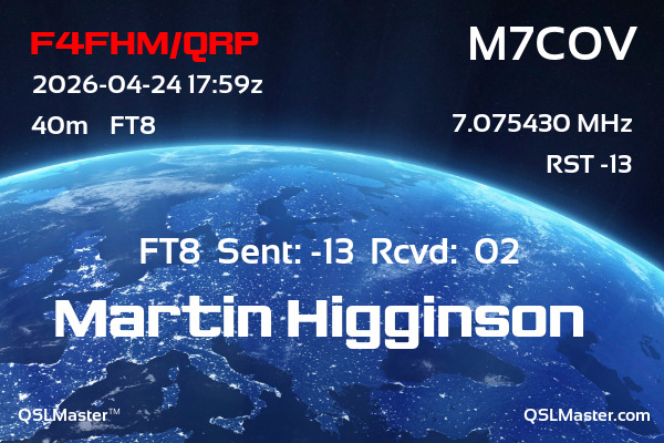 QSL Master Card for M7COV QSO with F4FHM/QRP