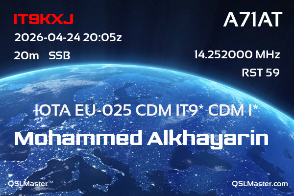 QSL Master Card for A71AT QSO with IT9KXJ