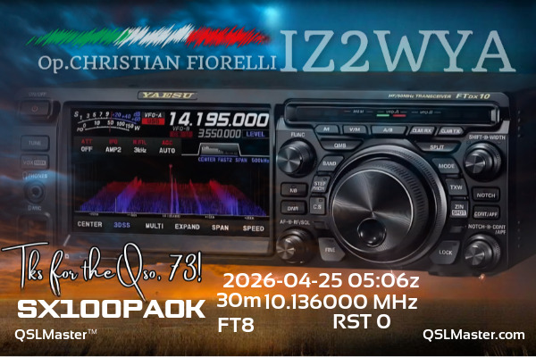 QSL Master Card for IZ2WYA QSO with SX100PAOK